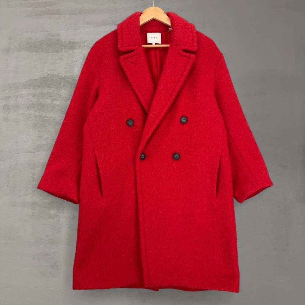 Vince Double Breasted Coat Red Alpaca Wool Blend Long Jacket Medium $1200 New